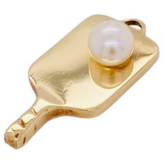 Pickleball Paddle Akoya Pearl Pendant Charm ONLY 14K Yellow Gold, Pickle Ball