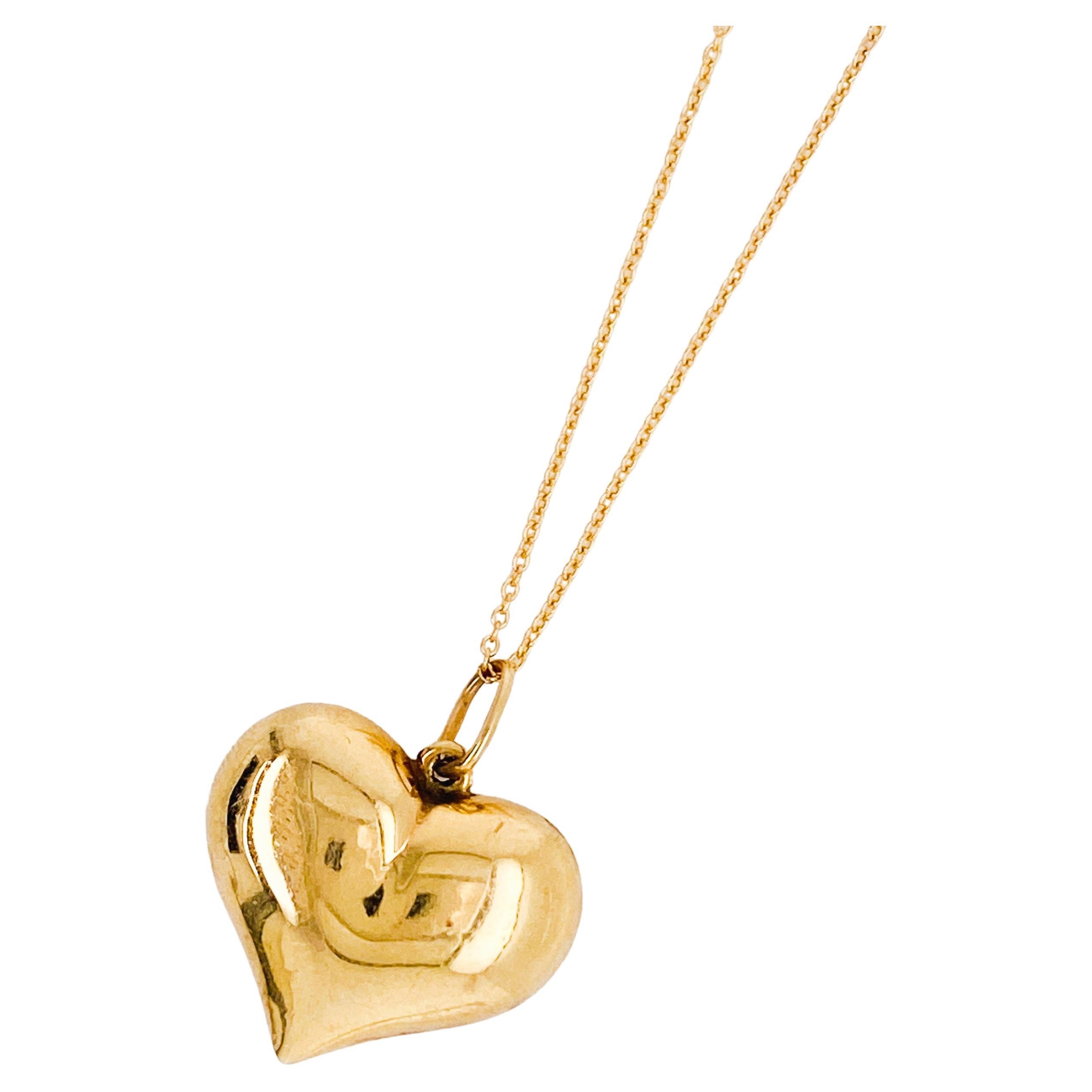 Vintage 3D Heart Pendant Charm in 14K Yellow Gold, Lightweight Balloon Heart For Sale