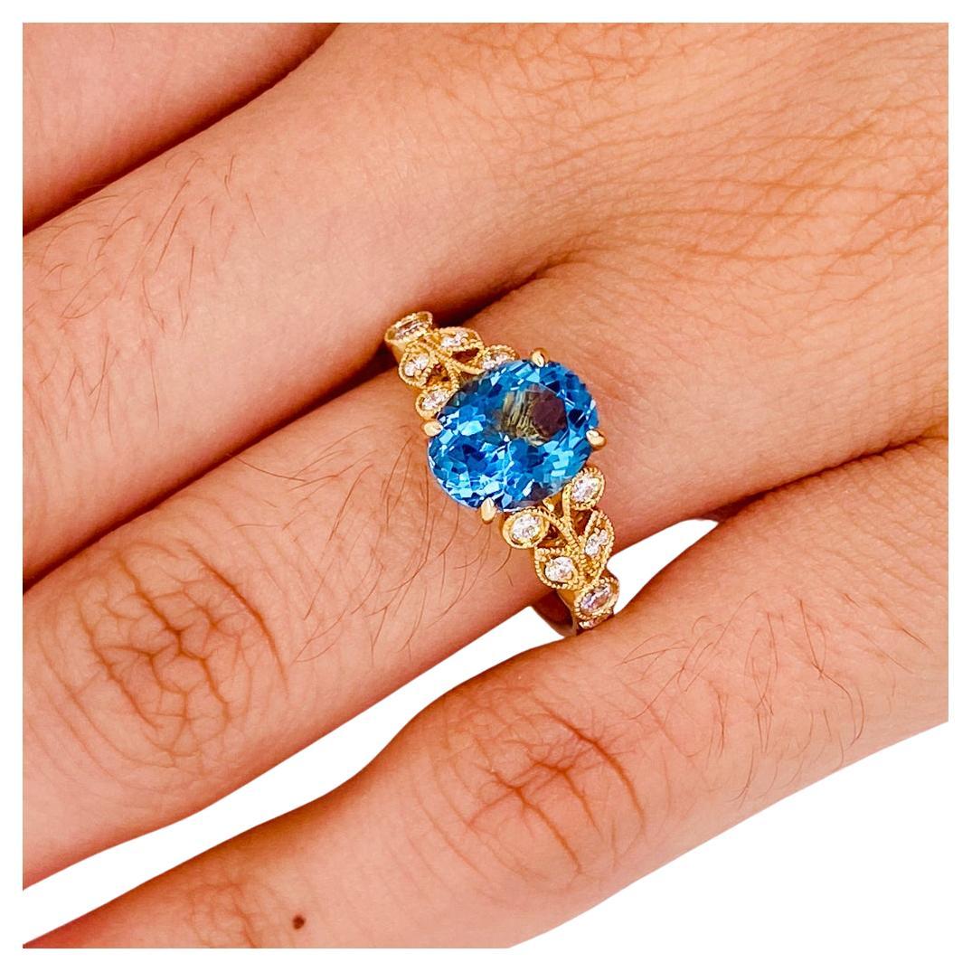 For Sale:  2 Carat Blue Zircon with Diamonds Nature-Inspired Ring in 14K Yellow Gold 2