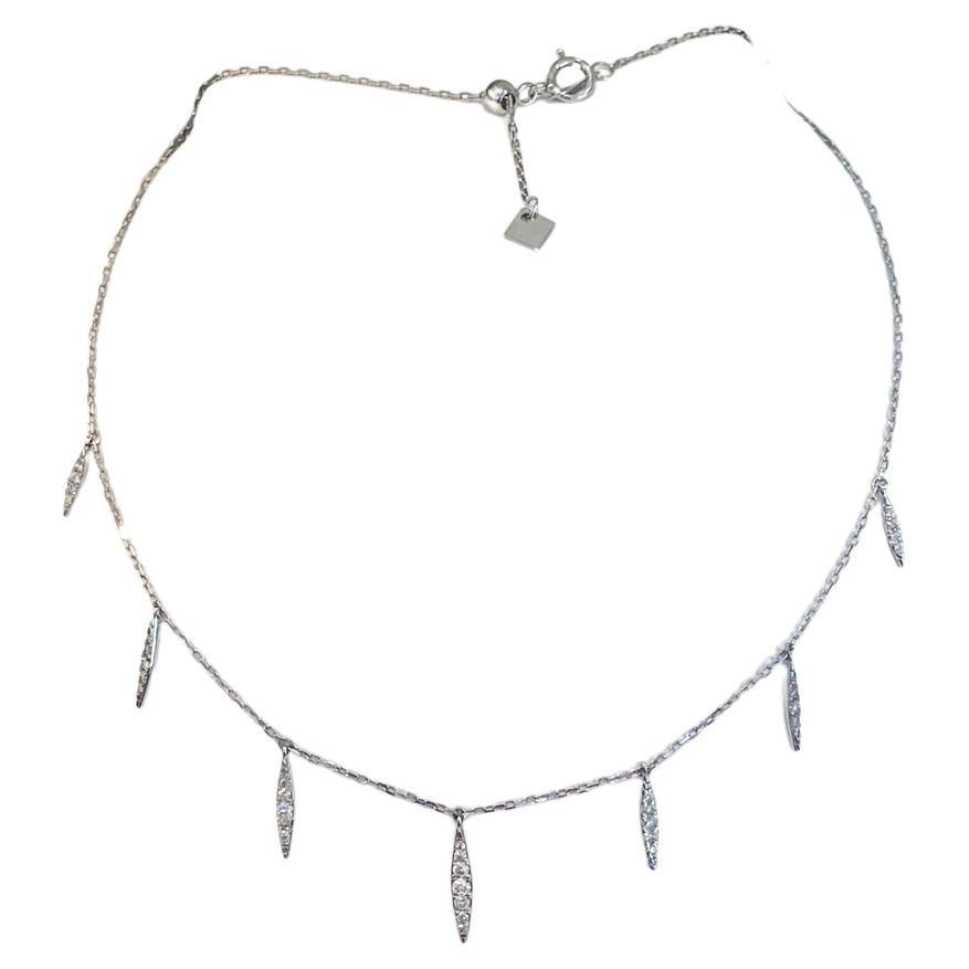 Diamond Drops 18K White Gold Adjustable Bolo 18-11 inches Choker Necklace Lv For Sale