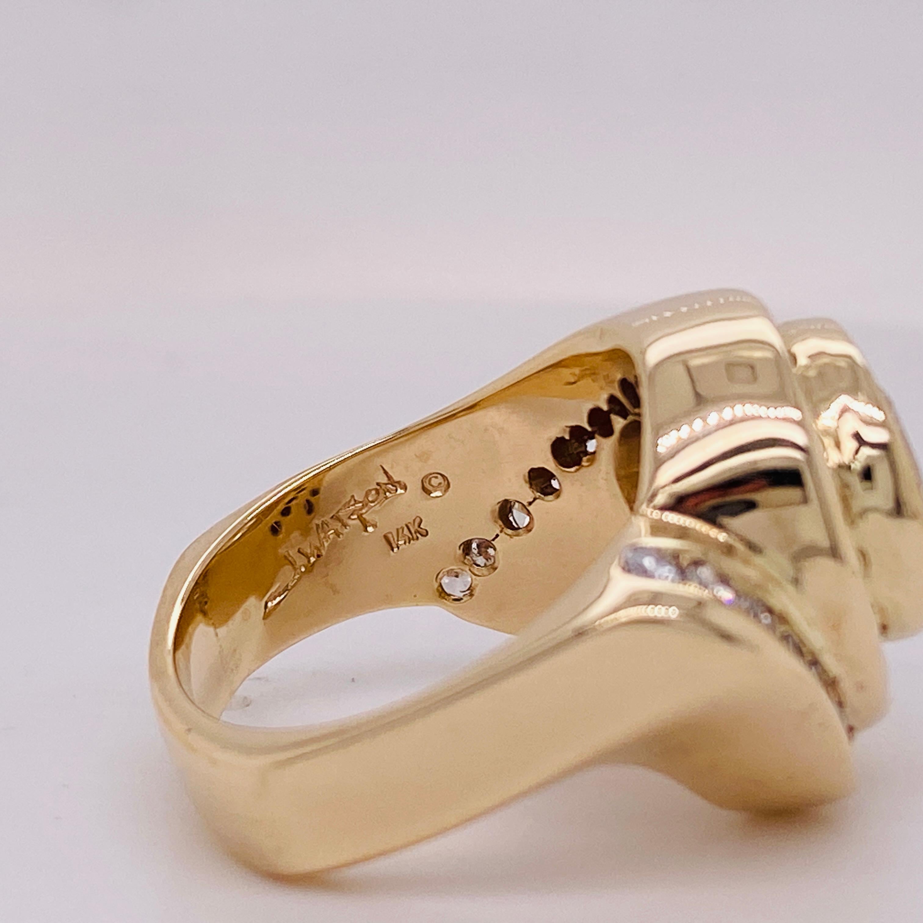 Bague à tourbillon asymétrique en diamant signé 3.99 carats GIA, or jaune 14K tige euro en vente 1