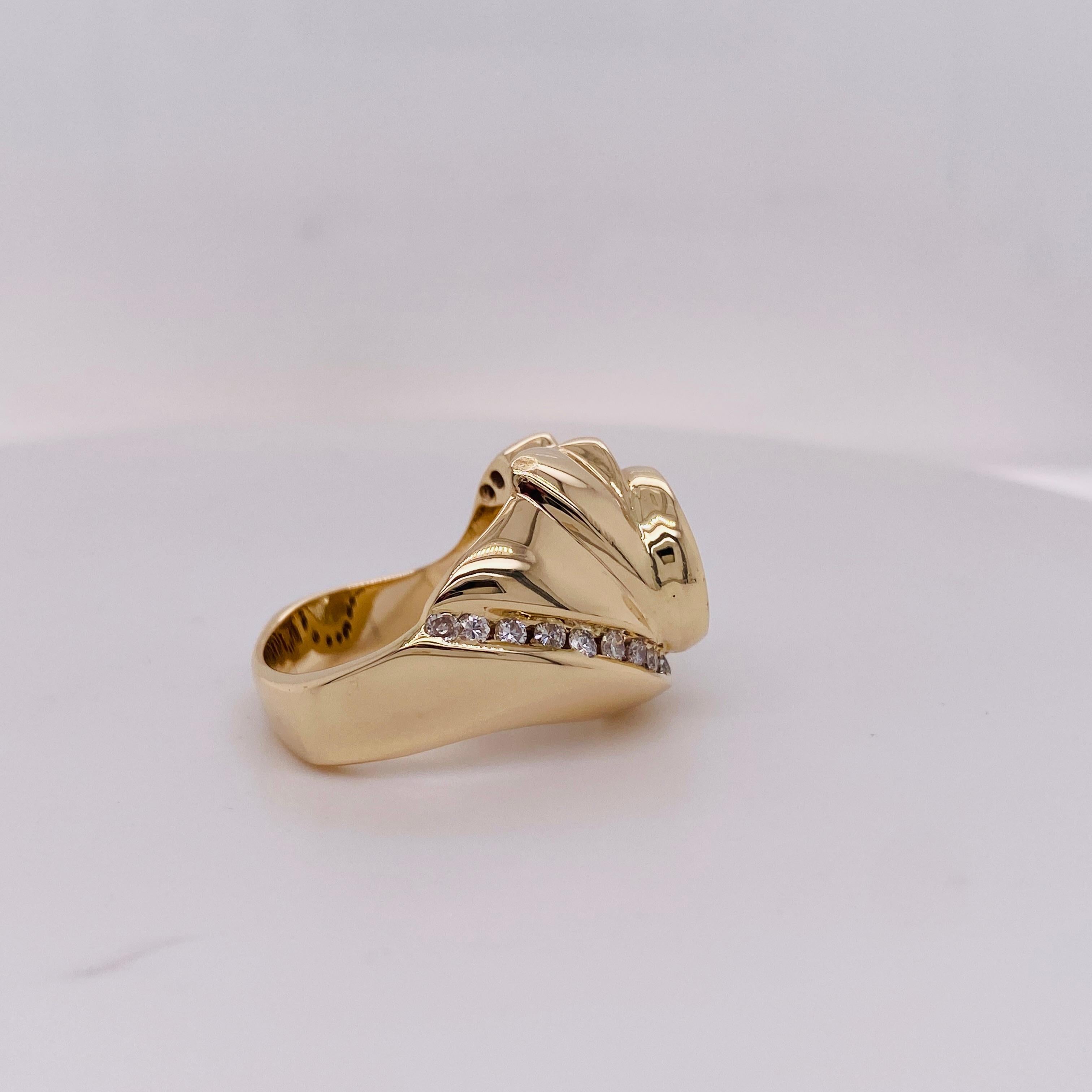 Taille ronde Bague à tourbillon asymétrique en diamant signé 3.99 carats GIA, or jaune 14K tige euro en vente