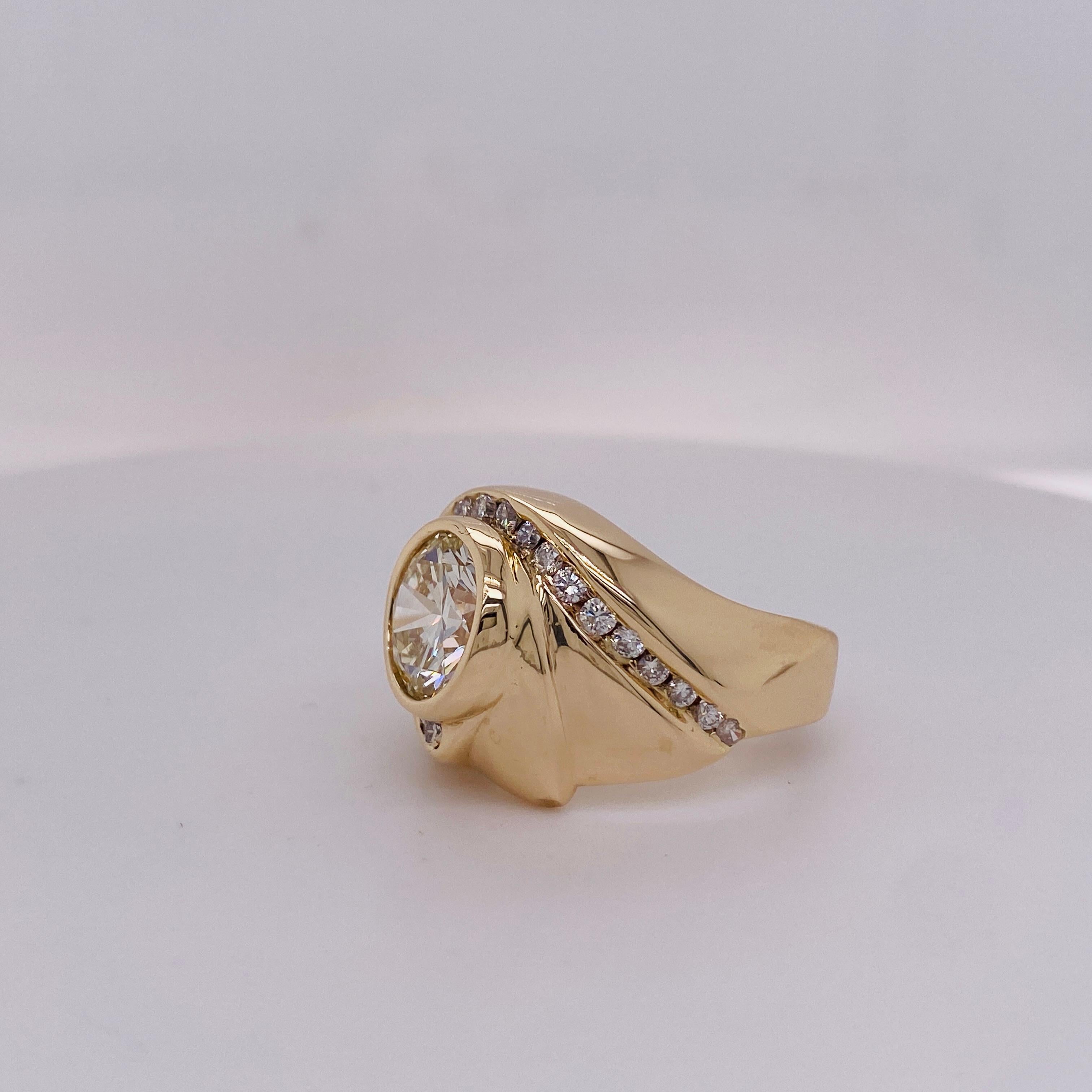 Bague à tourbillon asymétrique en diamant signé 3.99 carats GIA, or jaune 14K tige euro Excellent état - En vente à Austin, TX