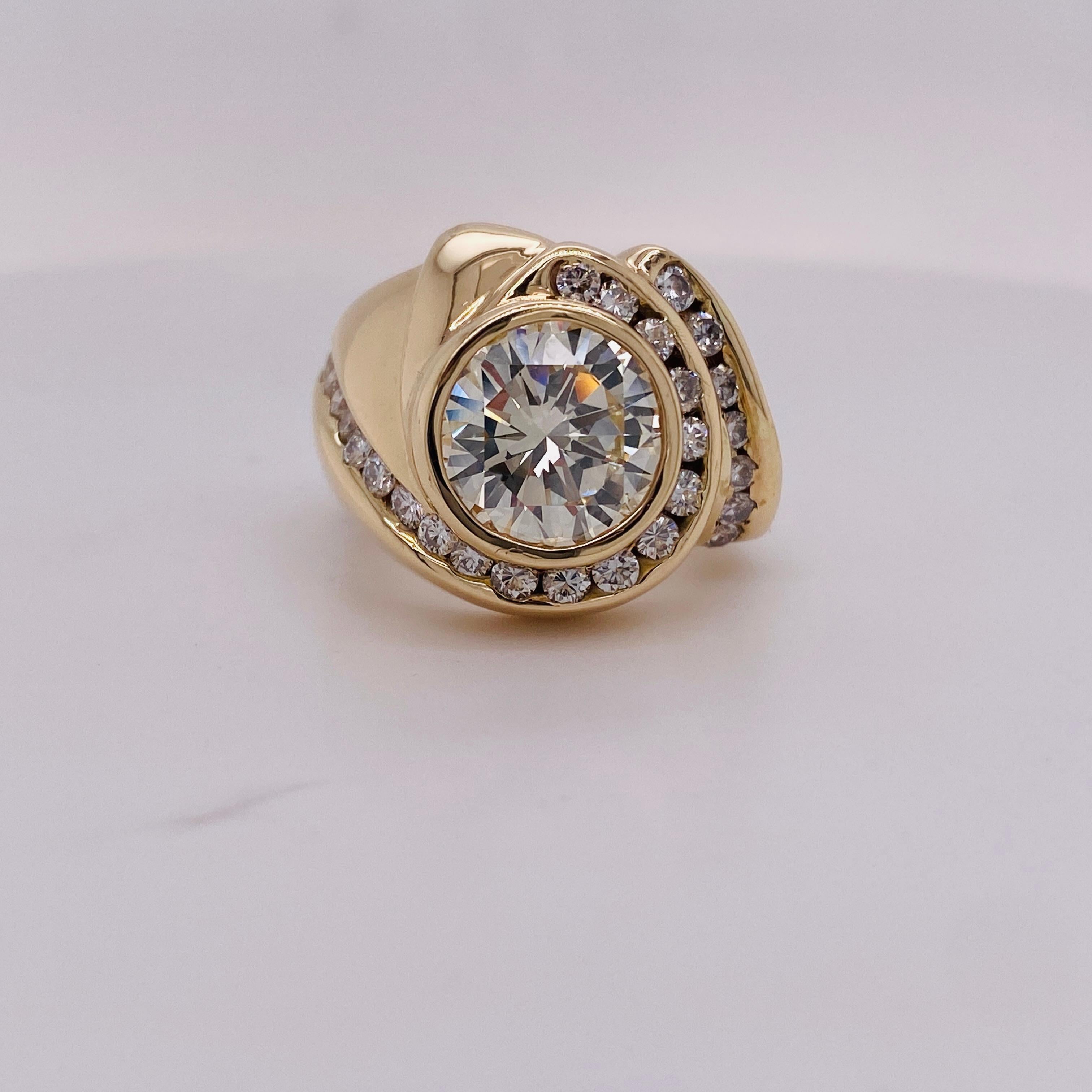 Bague à tourbillon asymétrique en diamant signé 3.99 carats GIA, or jaune 14K tige euro Pour femmes en vente