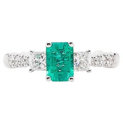 Engagement Emerald Ring w .92 ct Emerald & .75 Carat Diamond Ring in 18 Karat