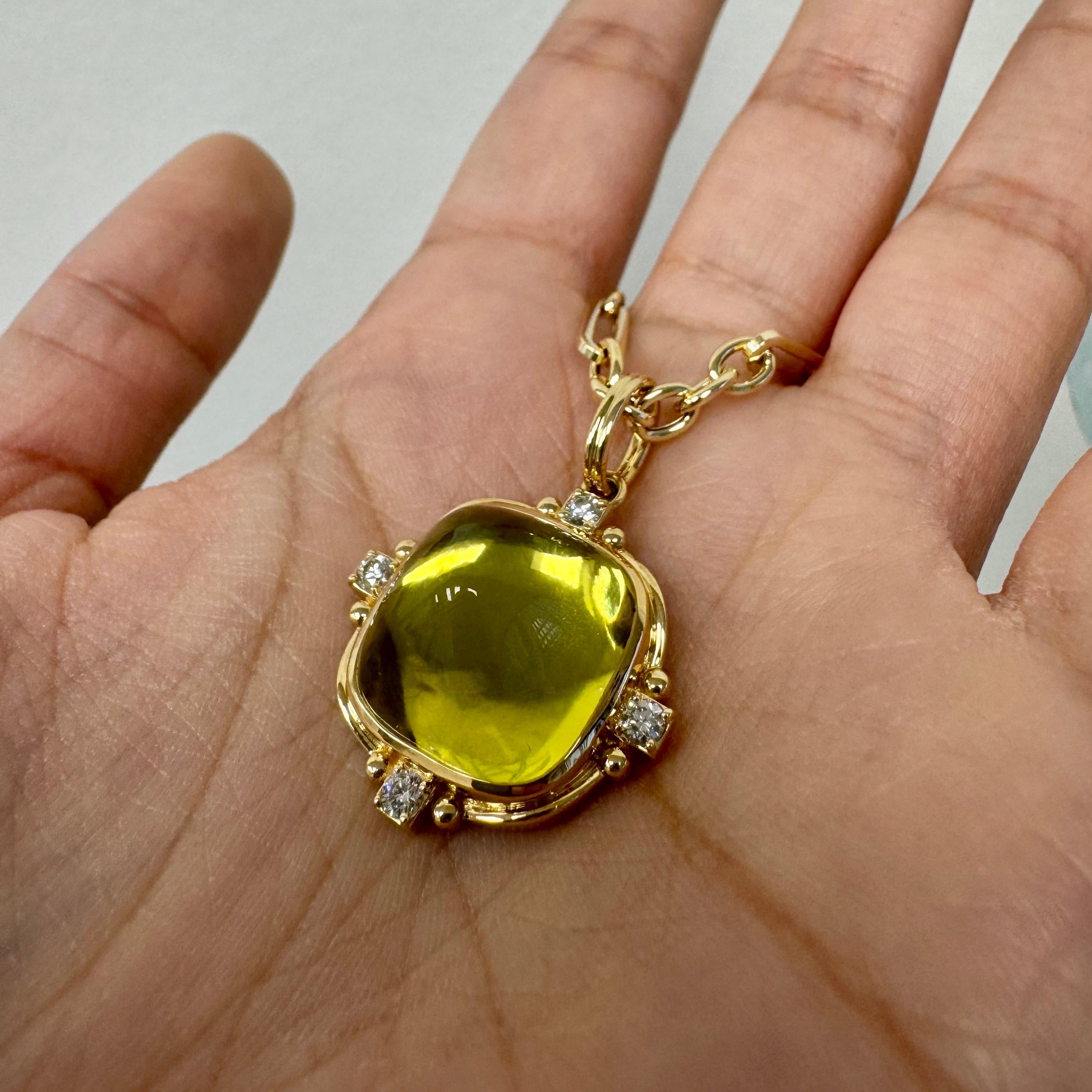 Syna Yellow Gold Lemon Quartz Sugarloaf Pendant with Diamonds Contemporáneo en venta