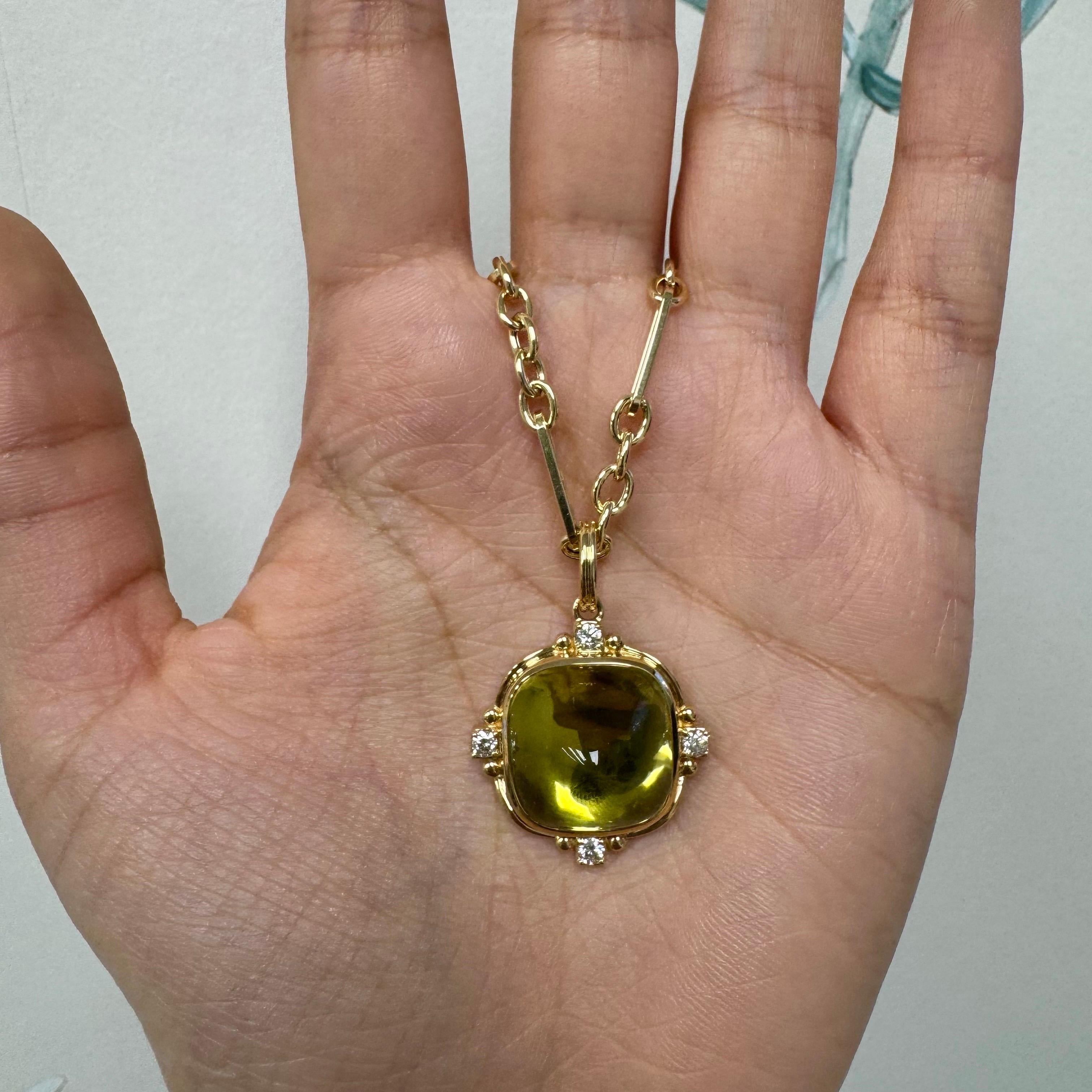 Syna Yellow Gold Lemon Quartz Sugarloaf Pendant with Diamonds en Nuevo estado para la venta en Fort Lee, NJ