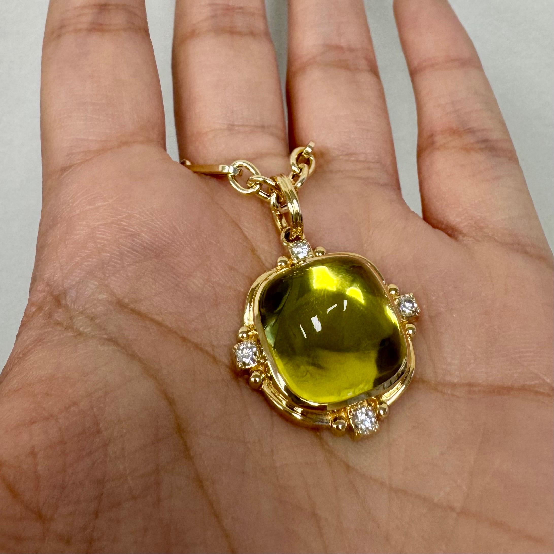 De las mujeres Syna Yellow Gold Lemon Quartz Sugarloaf Pendant with Diamonds en venta