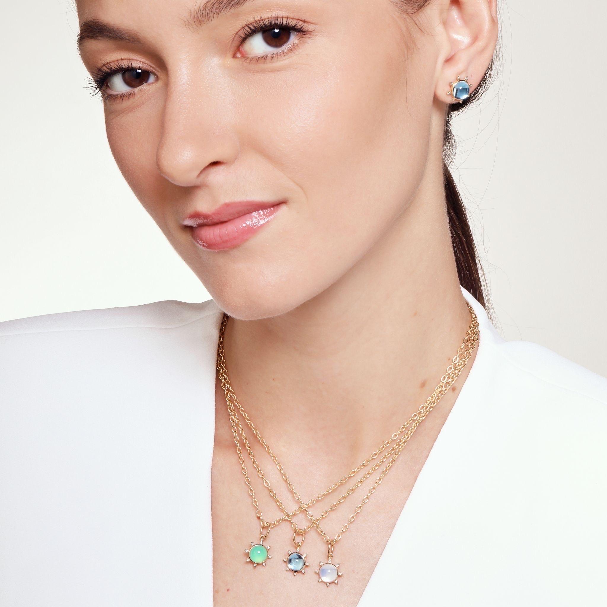 Contemporary Syna Yellow Gold Moon Quartz Pendant with Diamonds For Sale