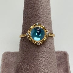 Syna Yellow Gold Blue Topaz Ring with Diamonds