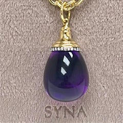 Syna Yellow Gold Amethyst Drop Pendant with Diamonds