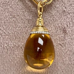 Syna Yellow Gold Citrine Drop Pendant with Diamonds
