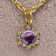 Syna Yellow Gold Amethyst Hex Pendant with Diamonds
