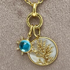 Syna Yellow Gold Pendant with Blue Topaz, Mother of Pearl & Diamonds