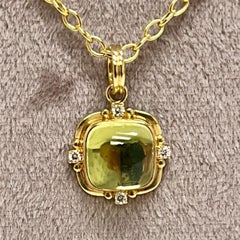 Syna Yellow Gold Lemon Quartz Sugarloaf Pendant with Diamonds