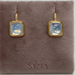 Syna Yellow Gold Earrings with Moon Quartz and Diamonds