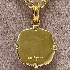 Syna Yellow Gold Blue Chalcedony Sugarloaf Pendant with Diamonds