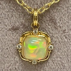 Syna Yellow Gold Ethiopian Opal Sugarloaf Pendant with Diamonds