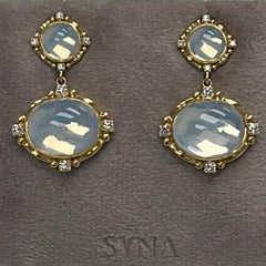 Syna Yellow Gold Moon Quartz and Diamonds Earrings