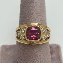 Syna Yellow Gold Rubellite Cushion Band with Diamonds