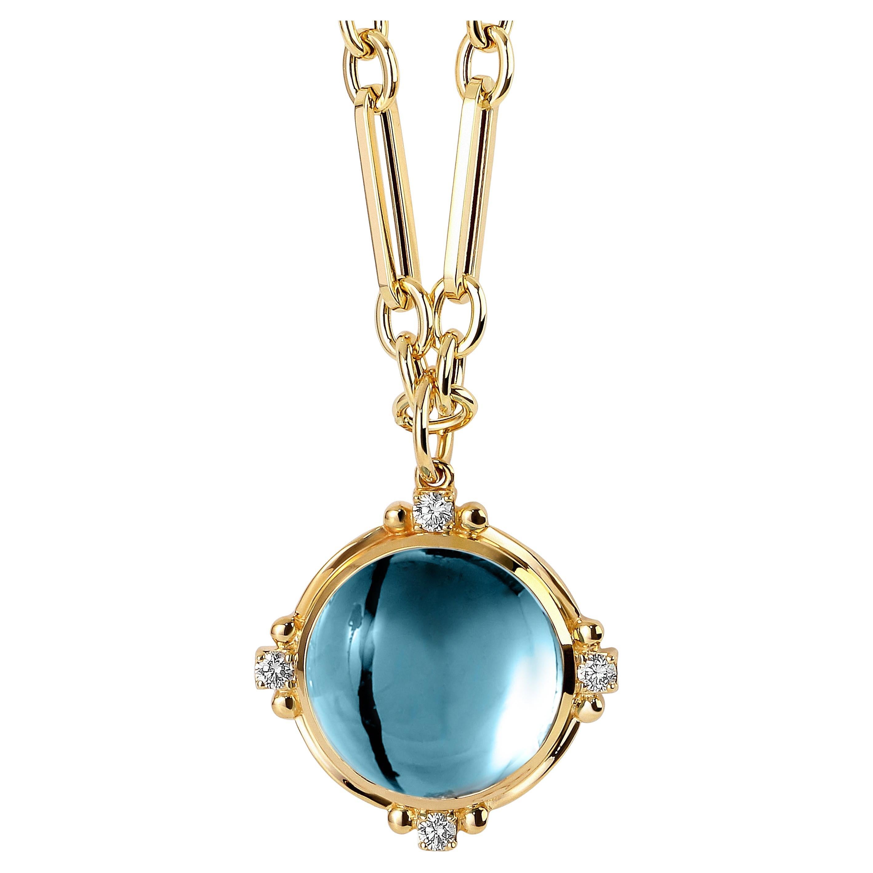 Pendentif Syna en or jaune et topaze bleue avec diamants