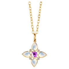 Syna Yellow Gold Amethyst and Moon Quartz Flower Pendant with Diamonds