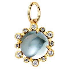 Syna Yellow Gold Blue Topaz Hex Pendant with Diamonds