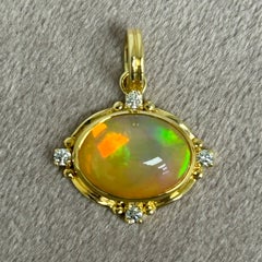Syna Yellow Gold Ethiopian Opal Pendant with Diamonds