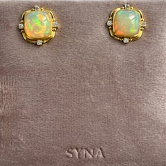 Syna Yellow Gold Opal and Diamonds Earrings