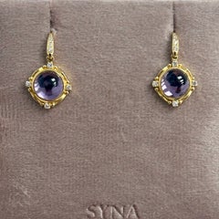 Syna Yellow Gold Amethyst Earrings with Diamonds