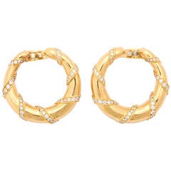 Vintage Cartier Paris Diamond Gold Hoop Earclips