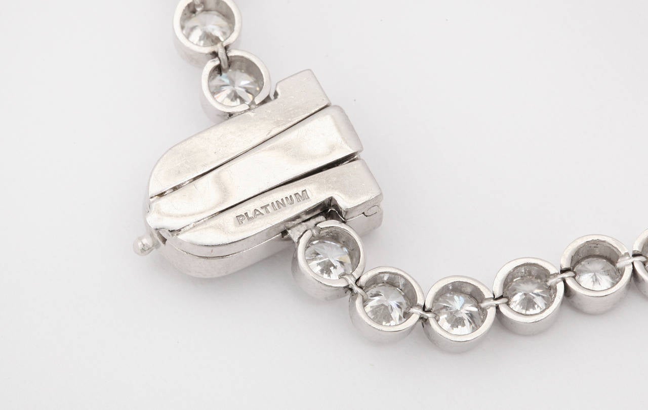 Women's Diamond Platinum Riviere Necklace with Baguette Cut Diamond Clasp