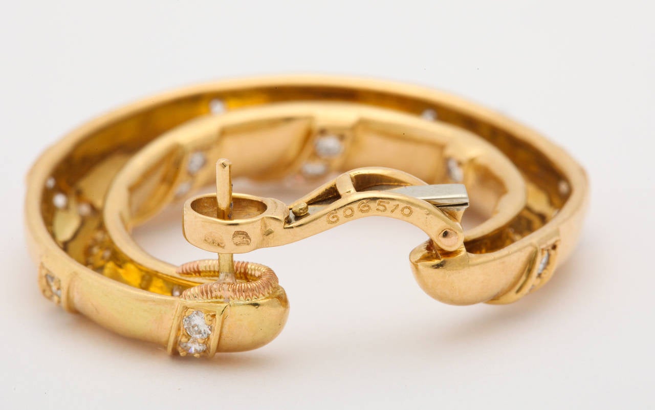 Women's Cartier Paris Diamond Gold Hoop Earclips