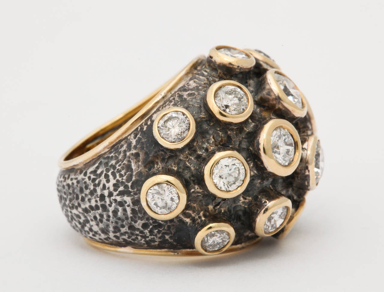 Marilyn Cooperman Big Top Diamond Silver Gold Ring In New Condition In Bal Harbour, FL
