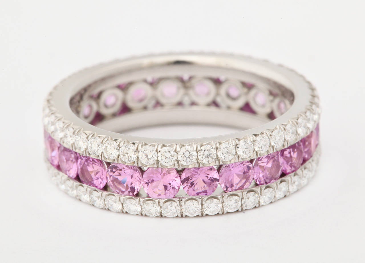 Women's Pink Sapphire Diamond Platinum Eternity Band Ring