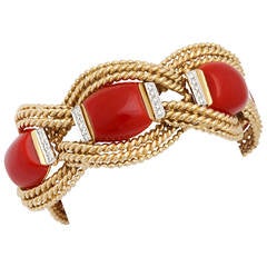 David Webb Coral Diamond Gold Platinum Bracelet