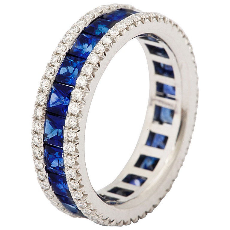 Sapphire Diamond Platinum Eternity Band Ring at 1stDibs