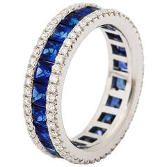 Sapphire Diamond Platinum Eternity Band Ring 9