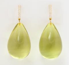 Unique Green Amber Diamond Gold Earrings