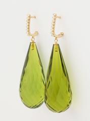 Faceted Green Amber Diamond Gold Earrings