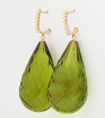 Unique Green Amber Diamond Gold Earrings
