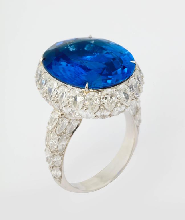 Natural No Heat Ceylon 20 Carat Sapphire Diamond Ring