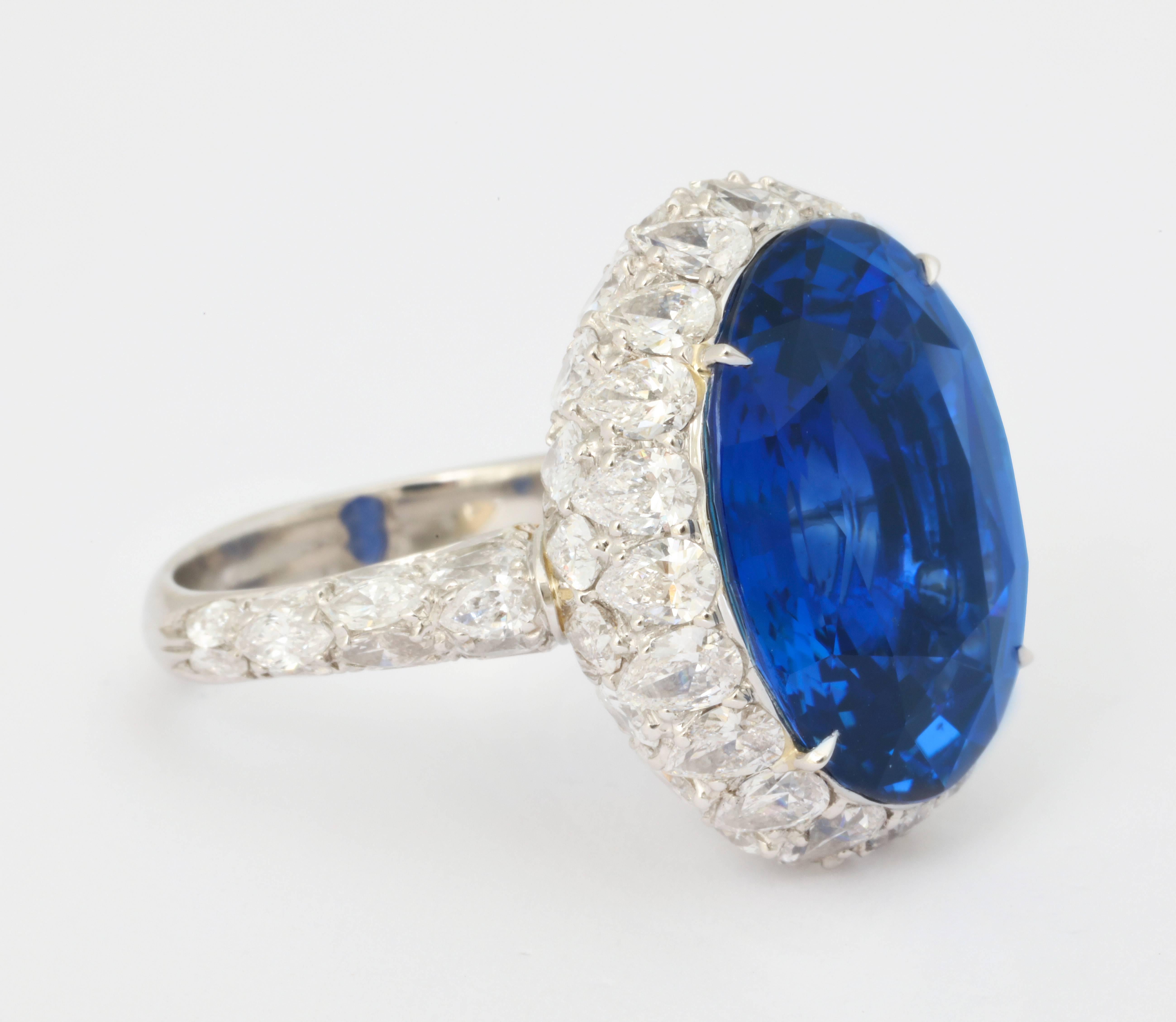 Oval Cut Natural No Heat Ceylon 20 Carat Sapphire Diamond Ring For Sale