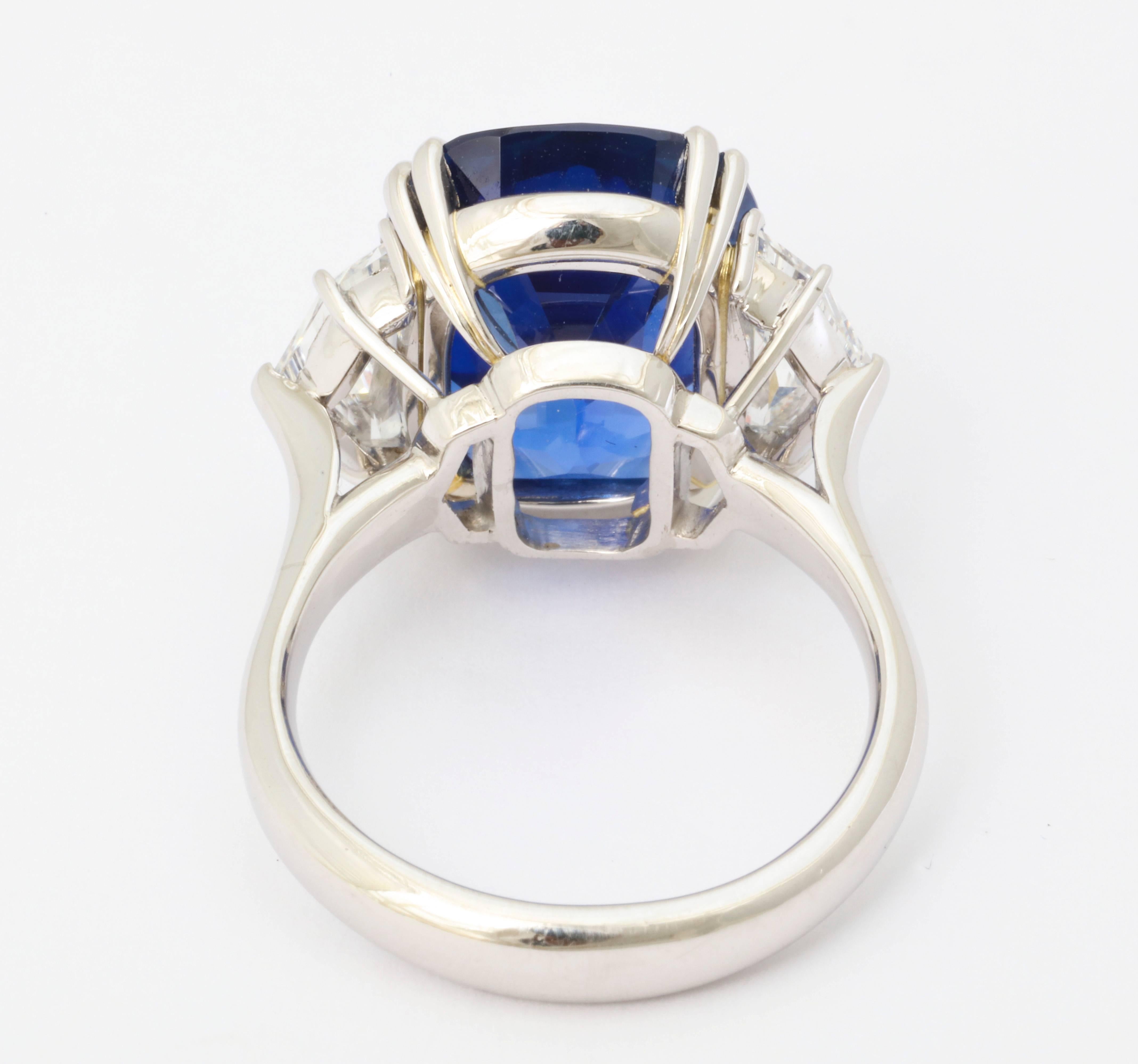 Cushion Cut Unheated Burma Royal Blue 13.21 carat Sapphire Diamond Platinum Ring