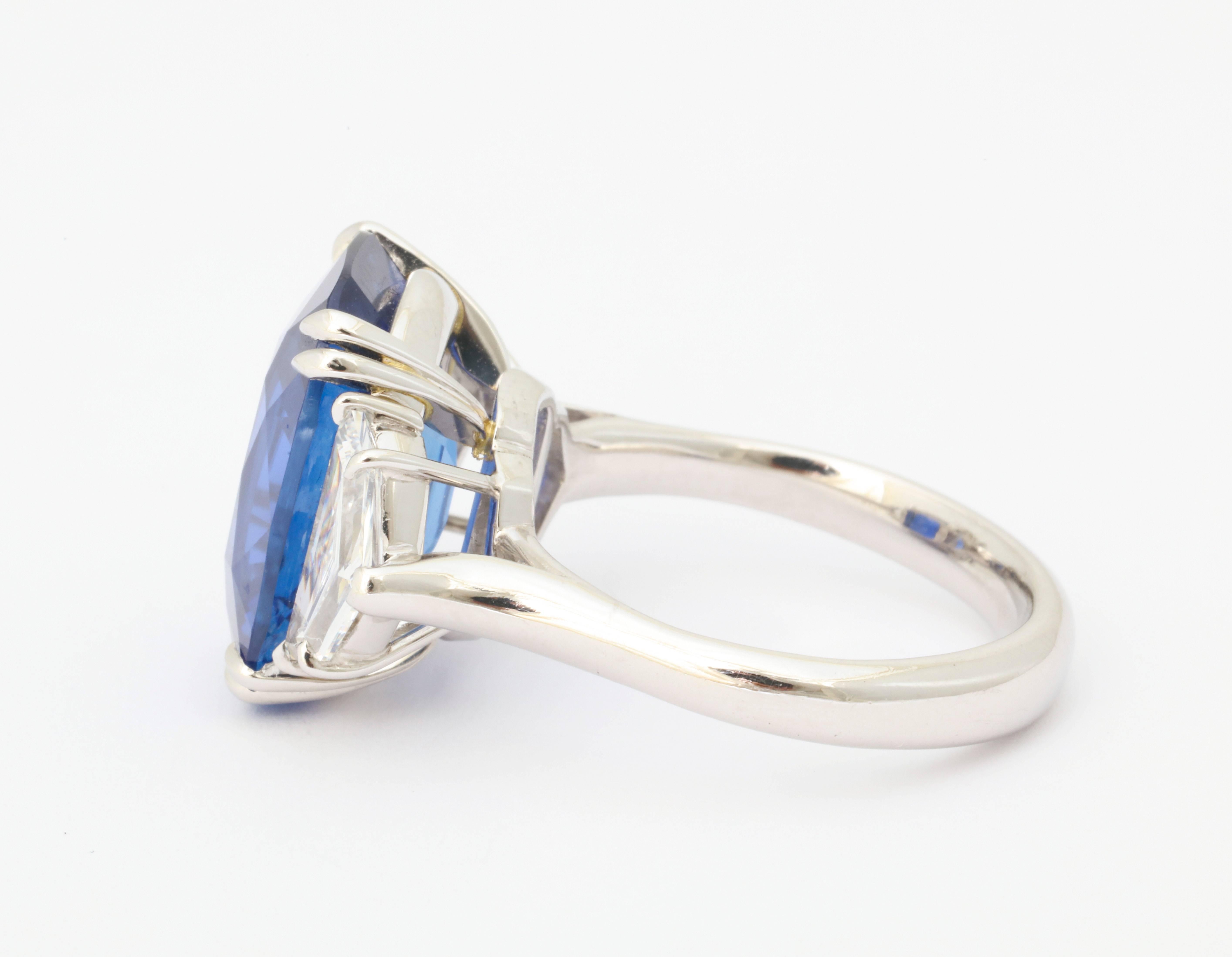 Contemporary Unheated Burma Royal Blue 13.21 carat Sapphire Diamond Platinum Ring