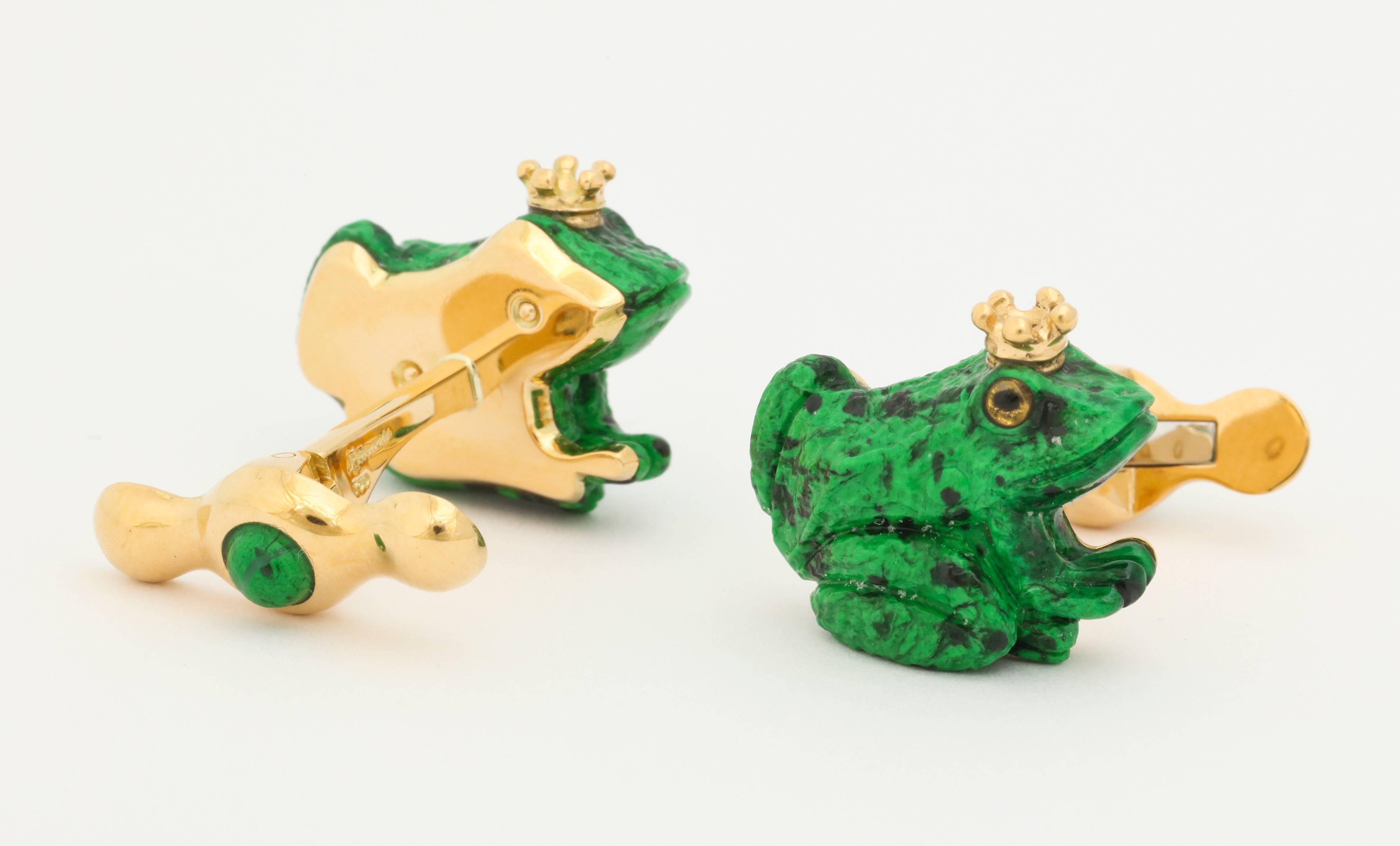 Women's or Men's The Crowned Frog Cufflinks By Michael Kanners