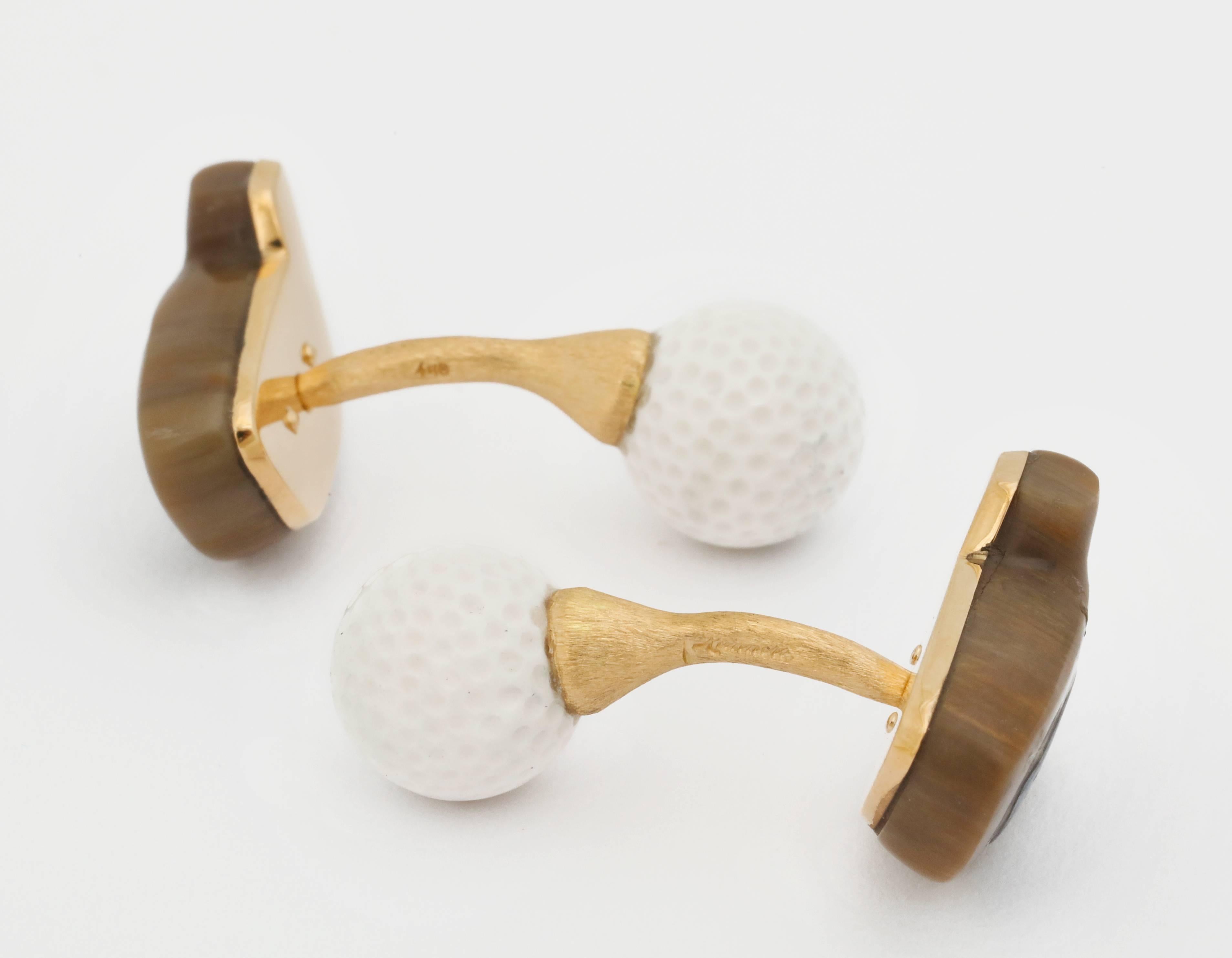 Women's or Men's Michael Kanners Carved Wood and Stone Golf Cufflinks