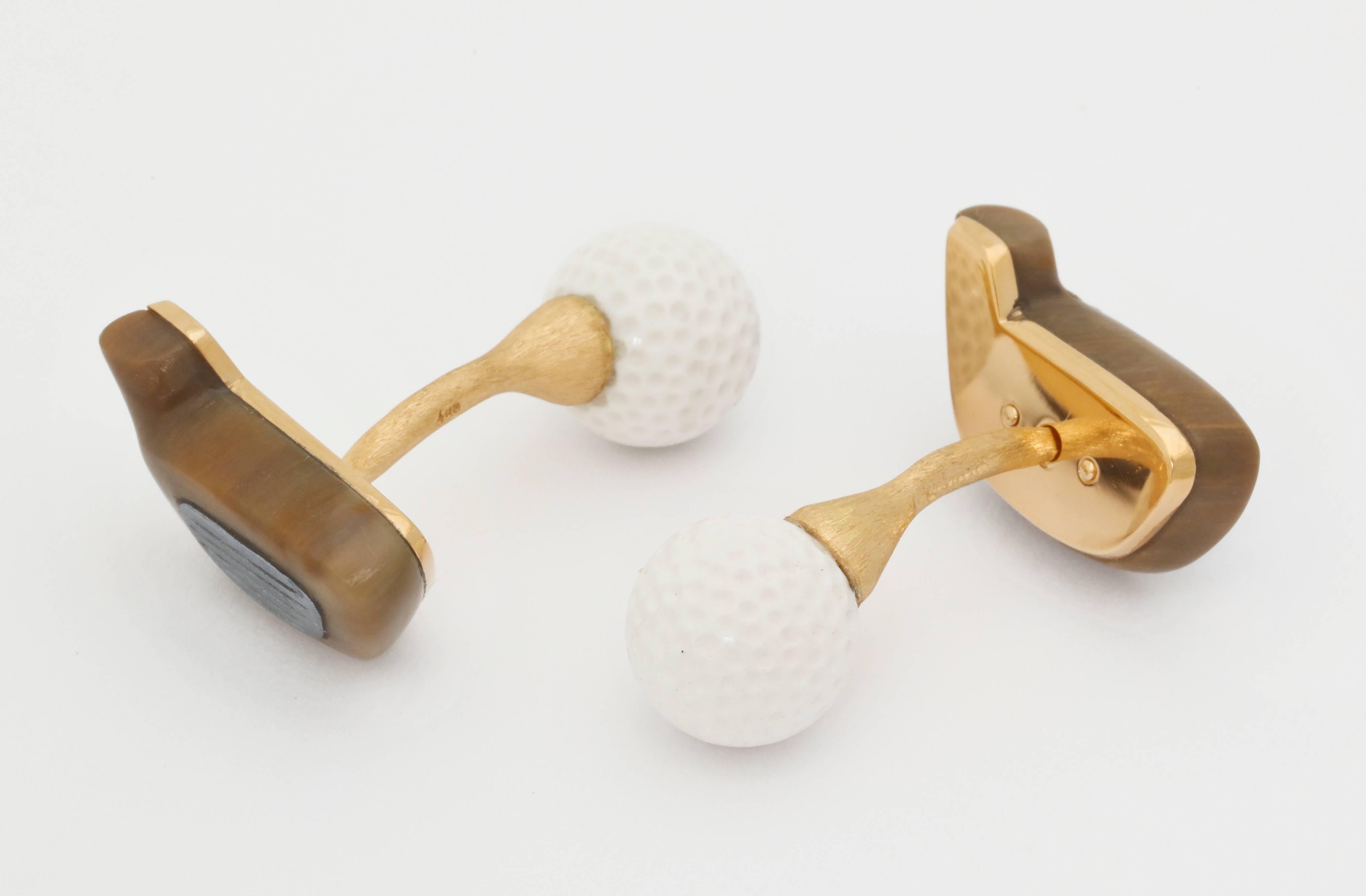 Michael Kanners Carved Wood and Stone Golf Cufflinks 2
