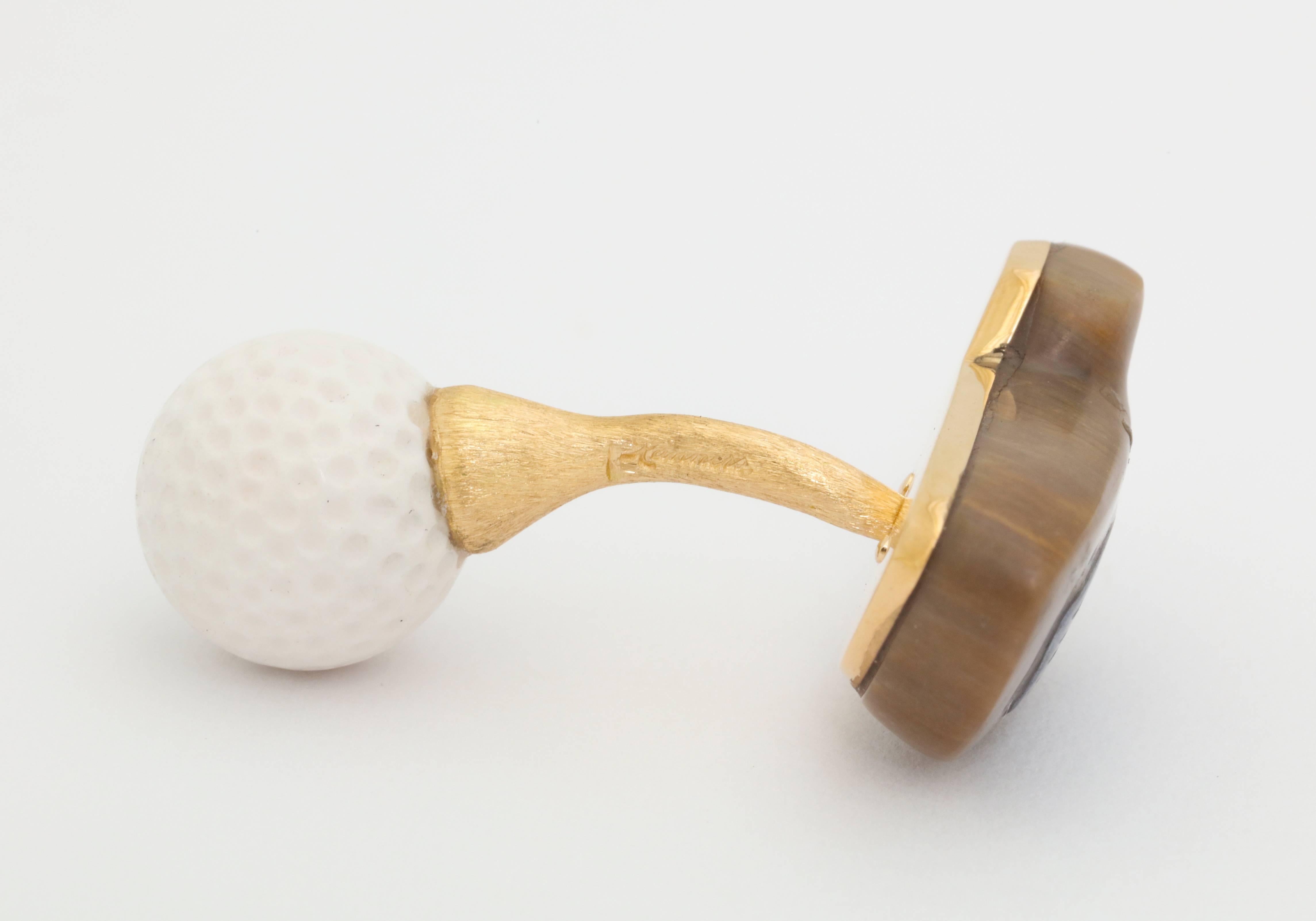 Michael Kanners Carved Wood and Stone Golf Cufflinks 3