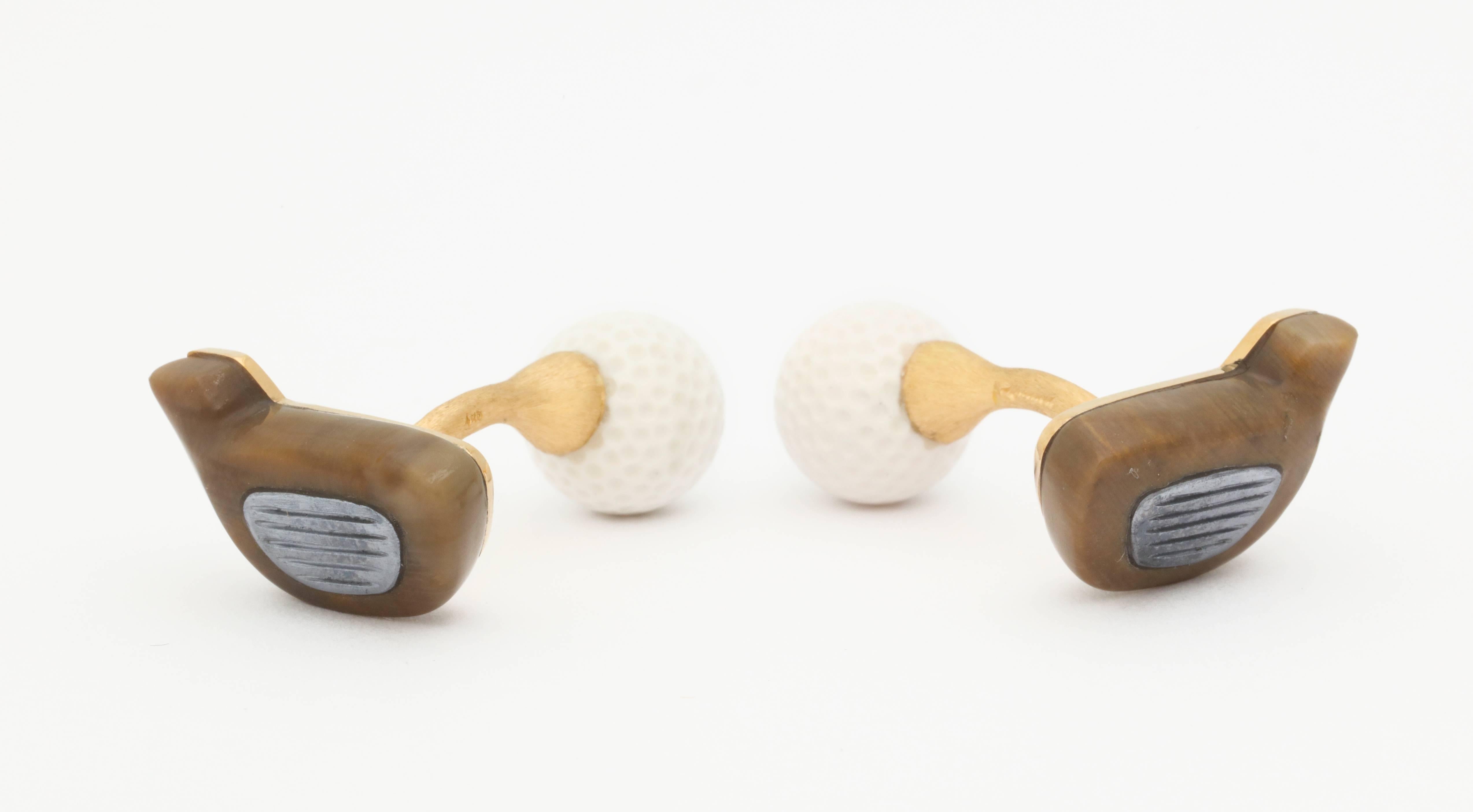 Michael Kanners Carved Wood and Stone Golf Cufflinks In New Condition In Bal Harbour, FL